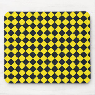 Yellow Black Chequered Diamond Pattern Mouse Mat