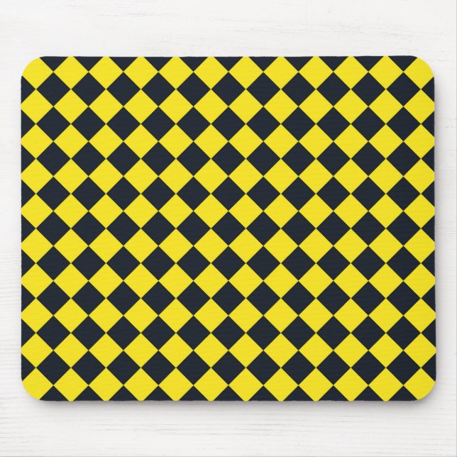 Yellow Black Chequered Diamond Pattern  Mouse Mat (Front)