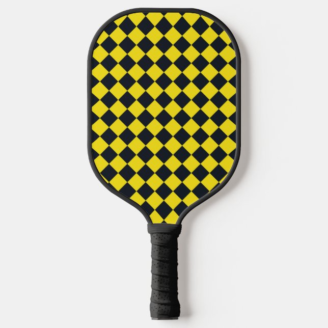 Yellow Black Chequered Diamond Pattern Pickleball Paddle (Front)