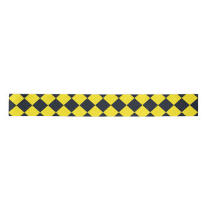 Yellow Black Chequered Diamond Pattern Satin Ribbon