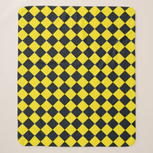 Yellow Black Chequered Diamond Pattern Sherpa Blanket