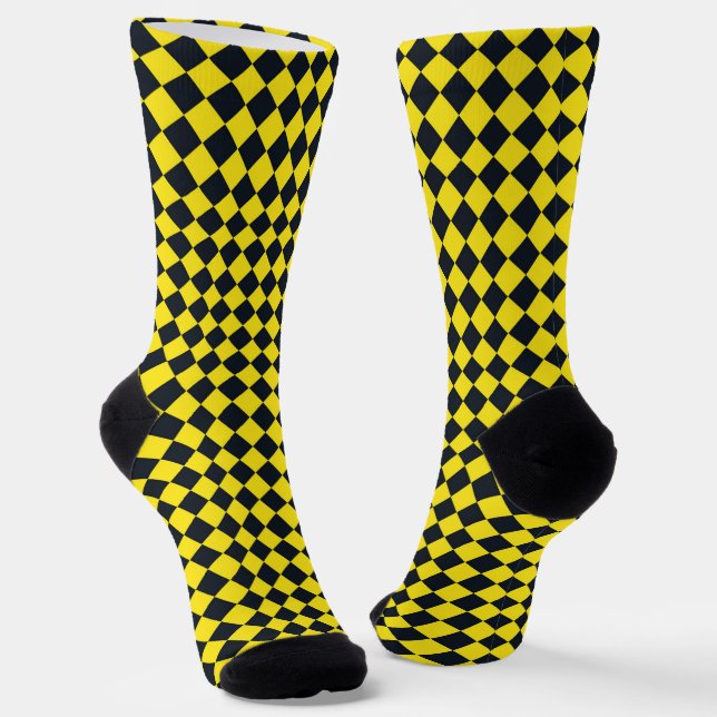 Yellow Black Chequered Diamond Pattern Socks (Angled)