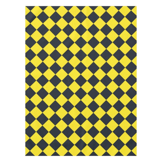 Yellow Black Chequered Diamond Pattern Tablecloth (Front)