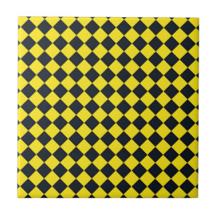 Yellow Black Chequered Diamond Pattern Tile