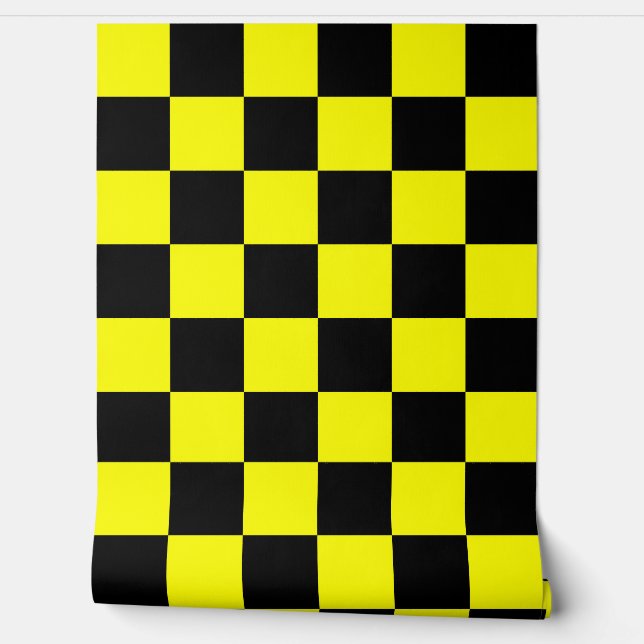 Yellow Black Chequered Pattern Background Wallpaper (Unrolling)