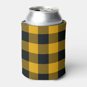Yellow & Black Chequered Squares Buffalo Plaid Can Cooler