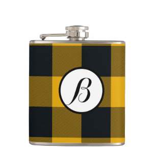 Yellow & Black Chequered Squares Buffalo Plaid Hip Flask