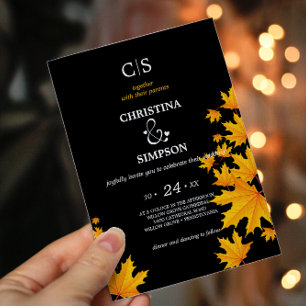 Yellow & Black Classic autumn leaves wedding   Invitation