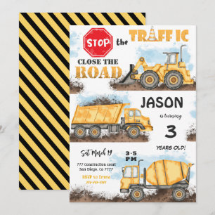 Yellow & Black Construction Birthday Invitation