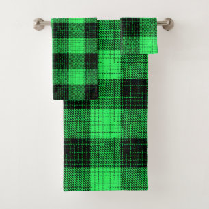  Yellow Black Crosshatch Buffalo Check Bath Towel Set