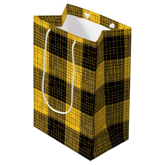  Yellow Black Crosshatch Buffalo Check Medium Gift Bag (Front Angled)