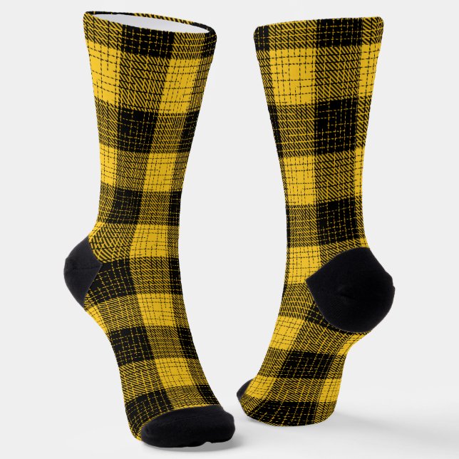  Yellow Black Crosshatch Buffalo Check Socks (Angled)