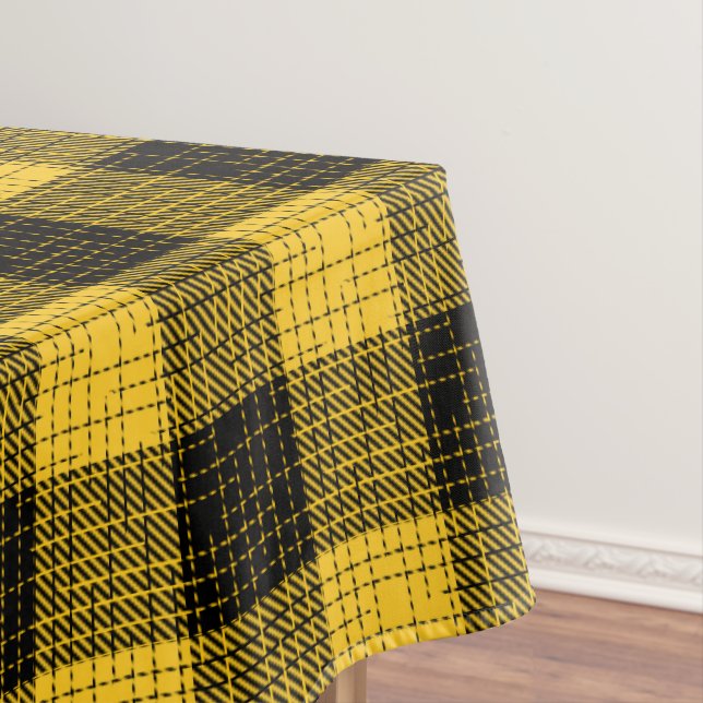  Yellow Black Crosshatch Buffalo Check Tablecloth (In Situ)