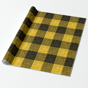 Yellow Black Crosshatch Buffalo Check Wrapping Paper