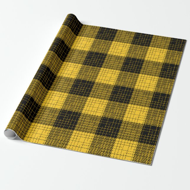  Yellow Black Crosshatch Buffalo Check Wrapping Paper (Unrolled)