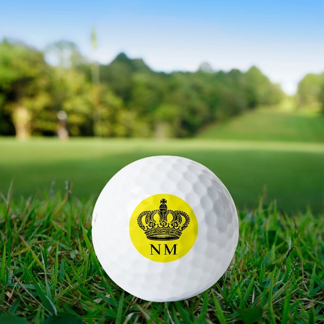 Yellow black crown king monogram initials golf balls (Creator Uploaded)