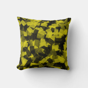 Yellow Black Cubism Abstract Pattern Cushion