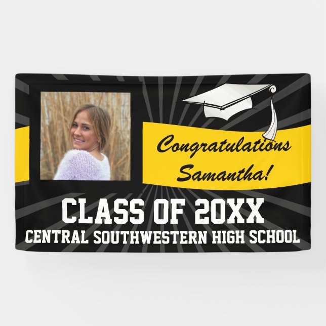 Yellow Black Custom Photo Graduation Sign (Horizontal)