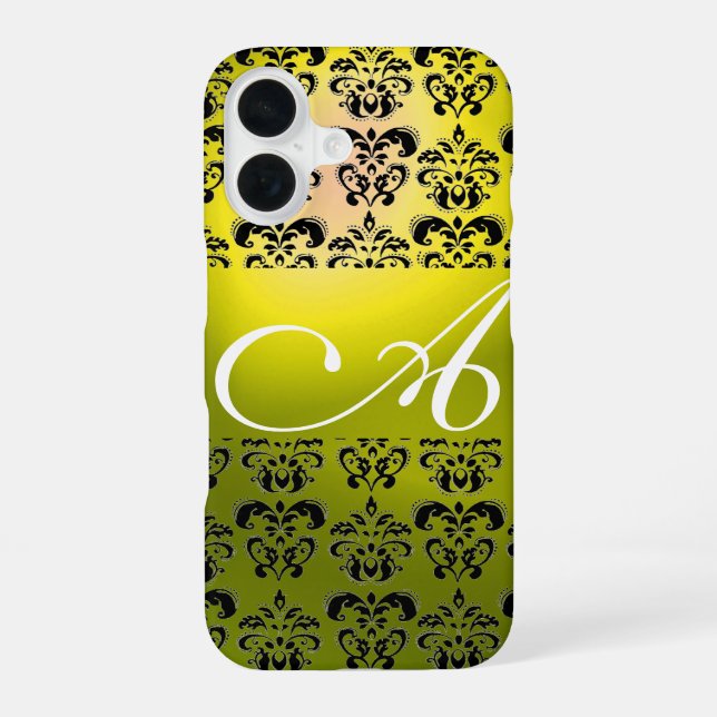 YELLOW BLACK DAMASK MONOGRAM iPhone 16 CASE (Back)