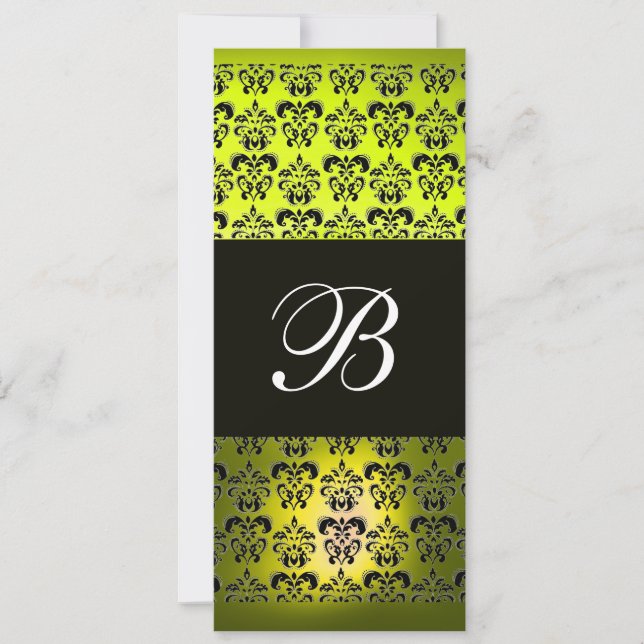 YELLOW  BLACK  DAMASK MONOGRAM ,white Invitation (Front)