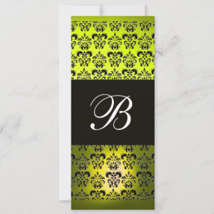 YELLOW  BLACK  DAMASK MONOGRAM ,white Invitation