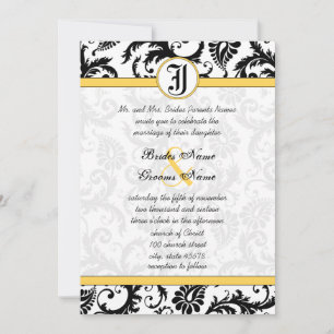 Yellow & Black Damask Swirls Wedding Invitations
