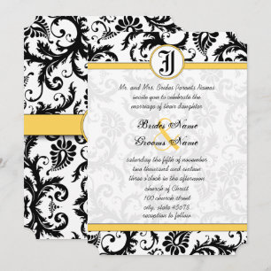 Yellow & Black Damask Swirls Wedding Invitations