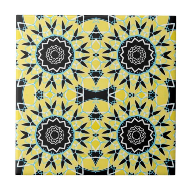 Yellow & Black Decorative Mosaic Geometric Pattern Tile (Front)