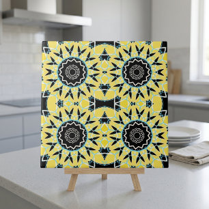 Yellow & Black Decorative Mosaic Geometric Pattern Tile
