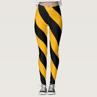 Yellow & Black Diagonal Stripes Leggings
