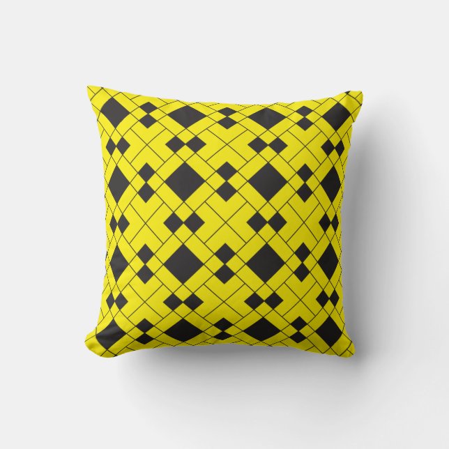 yellow black diamond based aeabesque cushion (Front)