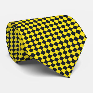Yellow Black Diamond Chequered Pattern Tie