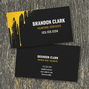 Yellow Black Drip Corner Splatter Design Painting Business Card