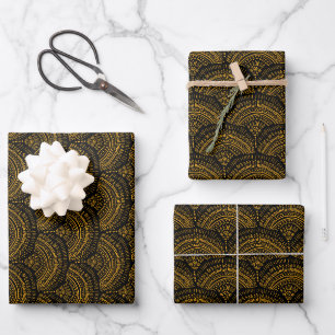 Yellow black ethnic African traditional pattern Wrapping Paper Sheet