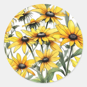Yellow Black-Eyed Susan Floral Pattern Classic Round Sticker