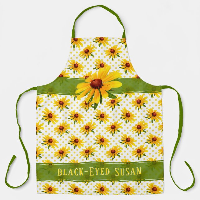 Yellow Black-eyed Susan Floral Photo Polka-Dots Apron (Front)