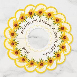 Yellow Black-Eyed Susan Floral Photography Circle Wine Glass Tag