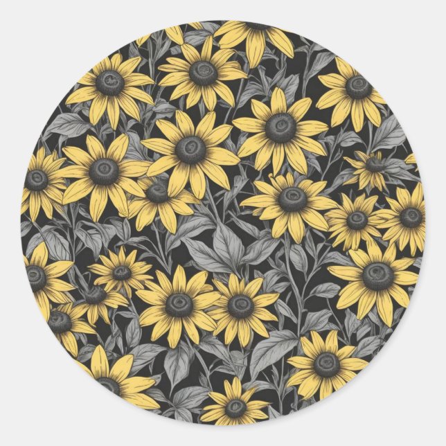 Yellow Black-Eyed Susan flower pattern Classic Round Sticker (Front)
