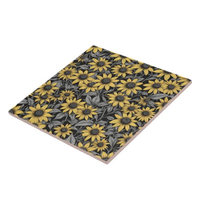 Yellow Black-Eyed Susan flower pattern Tile (Side)