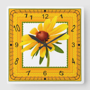 Yellow Black-Eyed Susan in Square Frame Square Wall Clock