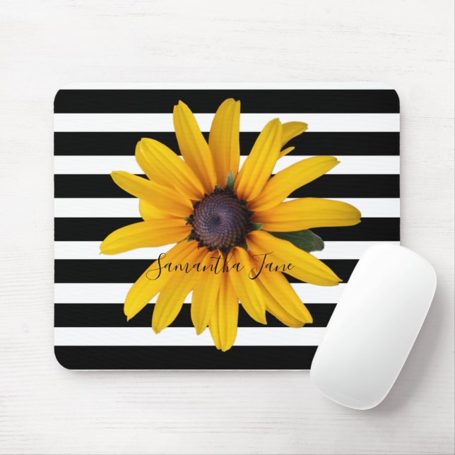 Yellow Black-Eyed Susan Photo Black Stripe Mouse P Mat (With Mouse)