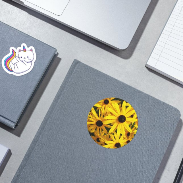Yellow Black Eyed Susans Floral Classic Round Sticker (In Situ Book)