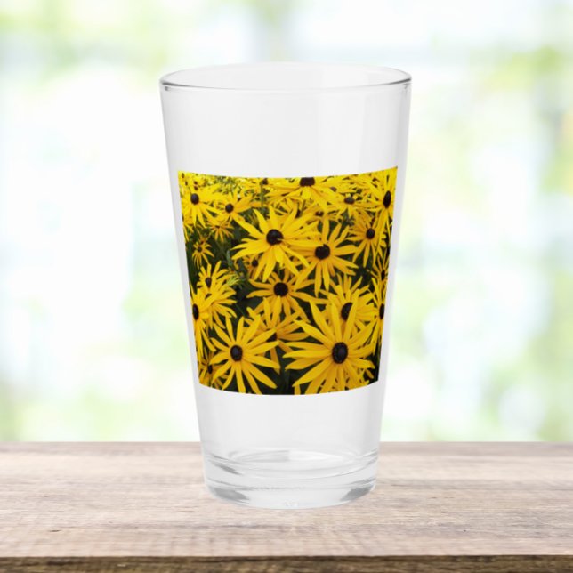 Yellow Black Eyed Susans Floral Drinking Glass (In Situ)