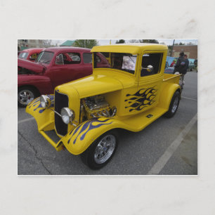 Yellow Black Flames Car Postcard