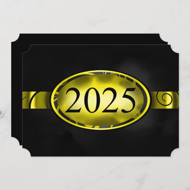 Yellow & Black Floral Button 2025 Graduation Party Invitation (Front/Back)