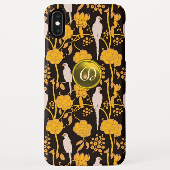 YELLOW BLACK  FLORAL, PARROTS GEMSTONE MONOGRAM Case-Mate iPhone CASE (Back)