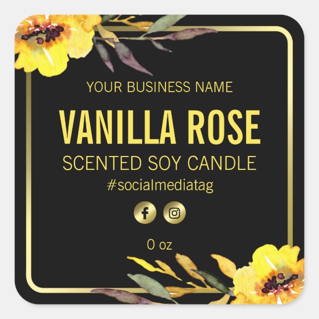 Yellow Black Floral Product Labels (Front)