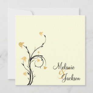 Yellow Black Floral Swirls Cream Post Wedding Invitation