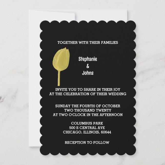 Yellow Black Floral Tulips Elegant Boho Wedding Invitation (Front)