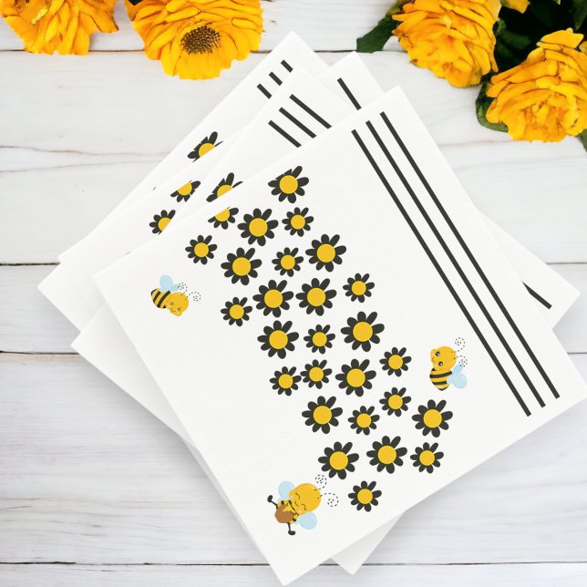 Yellow Black Flower Bee Pattern Napkin (Yellow Black Flower Bee Pattern Napkins from Ricaso)